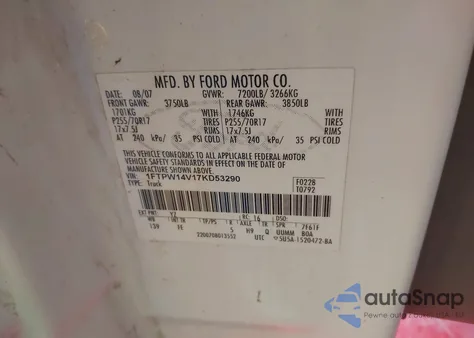 2007 Ford F-150 Fx4/Lariat/Xlt from USA, damaged, VIN 1FTPW14V17KD53290